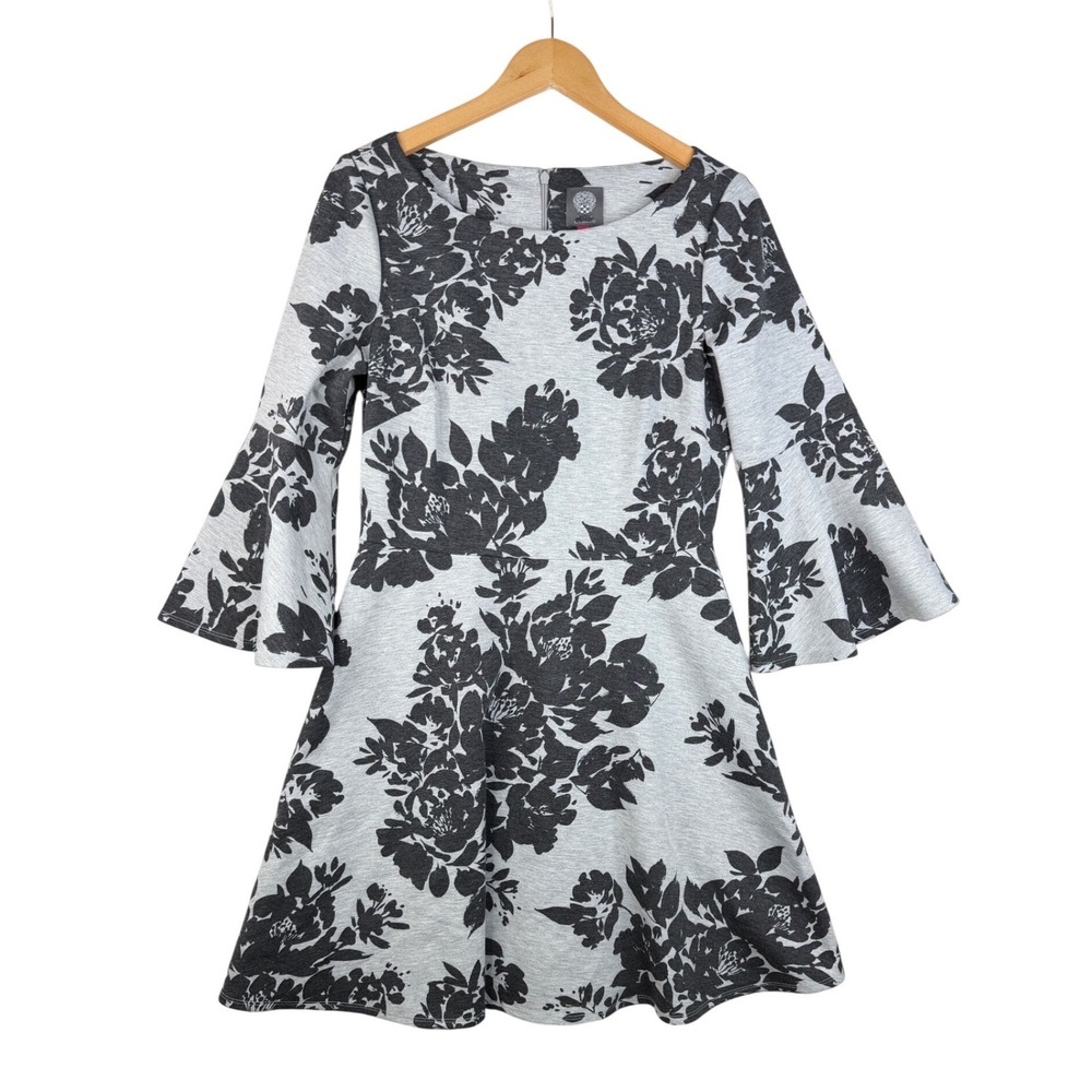 Vince Camuto Fit & Flare Jacquard Bell Sleeve Dress size 12‎ Gray/Black